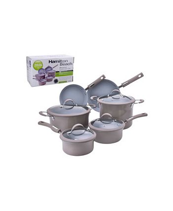 Hamilton Beach Cookware Set, 10-Pieces, Pots, Pans, and Glass Lids, No