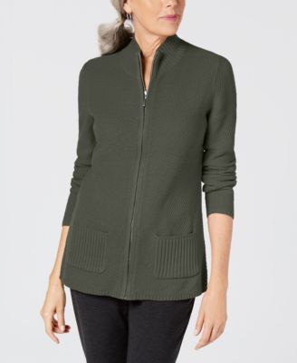 Karen Scott Textured Zip-Front Cardigan 