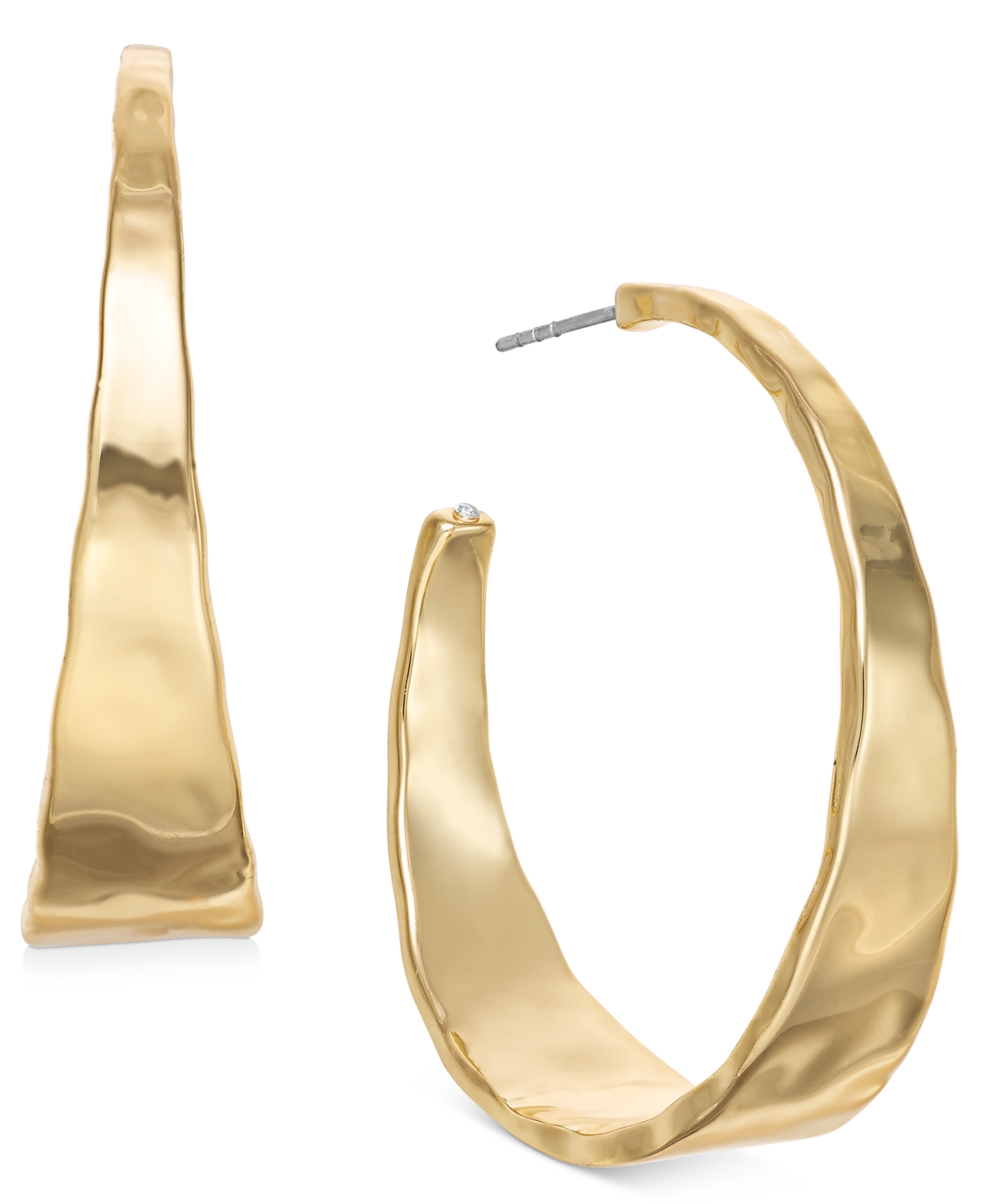 Silver-Tone Hammered Medium Hoop Earrings 1.5", Exclusively at Macy's - Silver