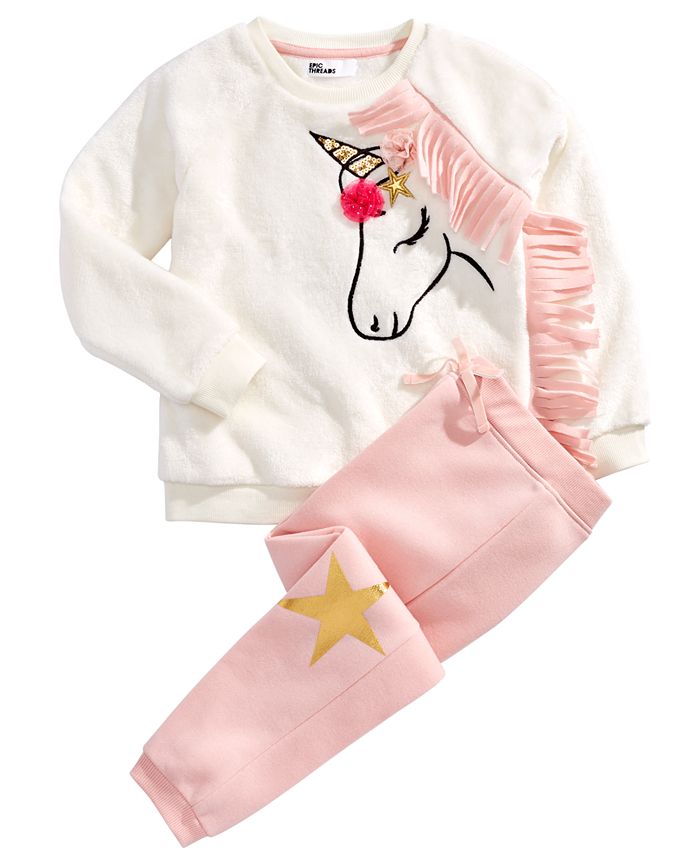 Epic Threads Little Girls 2-Pc. Unicorn Sweatshirt & Jogger Pants Set ...