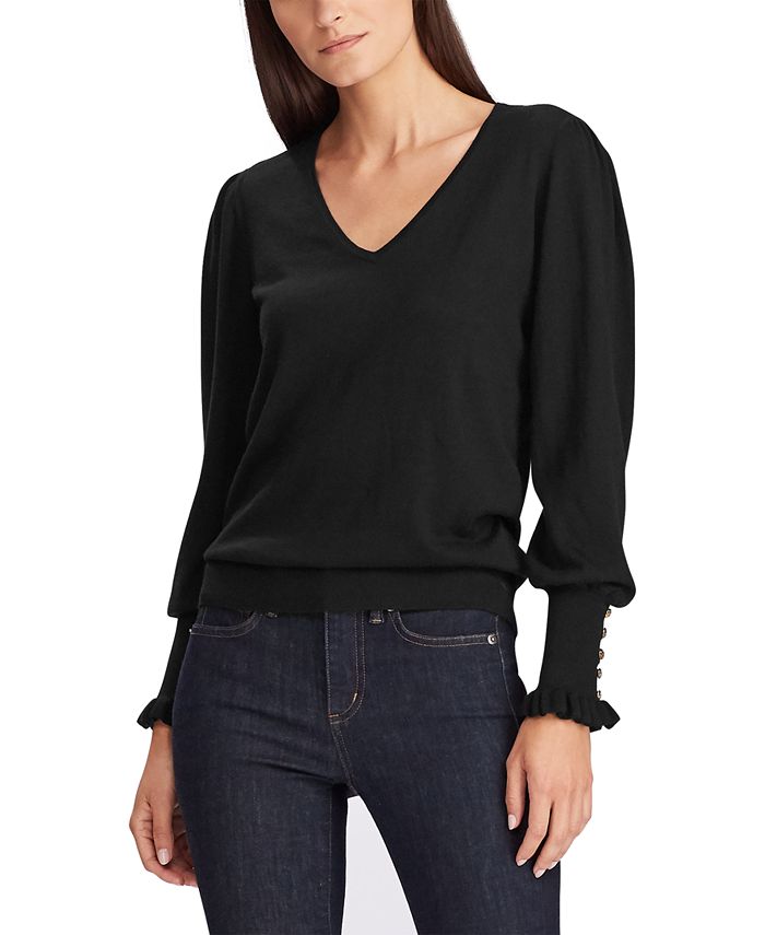 Lace Trim Button Cuff Long Sleeve Sweater main image 0