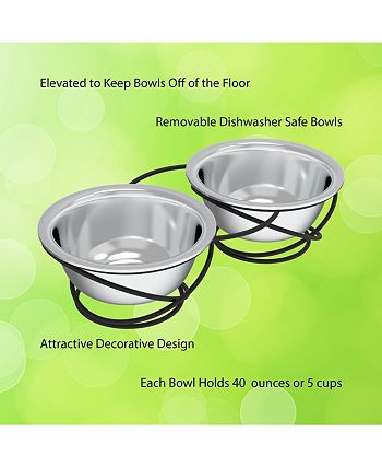 PetMaker - Stainless Steel Raised Food and Water Bowls with Decorative 3.5" Tall Stand for Dogs and Cats-2 Bowls, 40oz Each-Elevated Feeding Station by