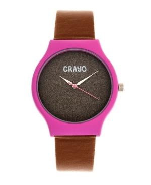 image of Crayo Unisex Glitter Brown Leatherette Strap Watch 36mm