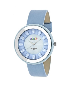 image of Crayo Unisex Celebration Powder Blue Genuine Leather Strap Watch 38mm