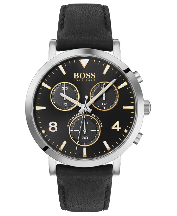BOSS Men's Chronograph Spirit Black Leather Strap Watch 41mm - Macy's