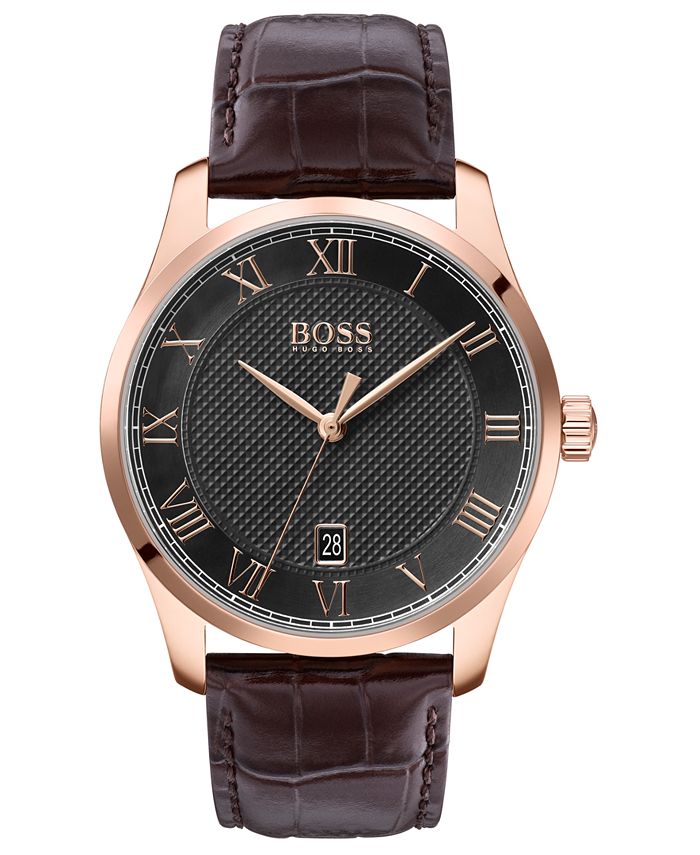 BOSS Men's Master Brown Leather Strap Watch 41mm Macy's