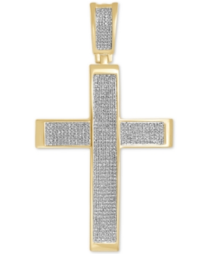 image of Diamond Pave Cross Pendant (1 ct. t.w.) in 14k Gold-Plated Sterling Silver