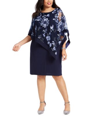 R & M Richards - Plus Size Embroidered Cape Dress