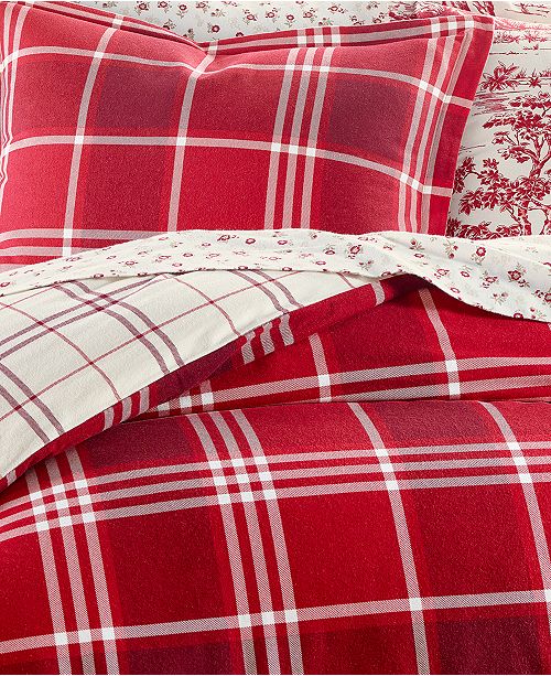 Martha Stewart Collection Ticking Plaid Flannel Full/Queen Duvet Cover, Created for Macy's