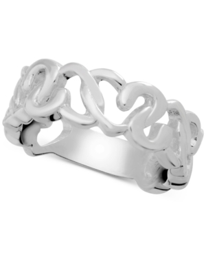 image of Essentials Heart Openwork Link Ring in Fine Silver-Plate