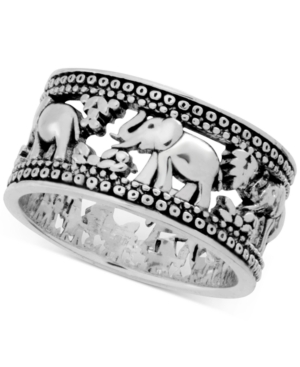 image of Essentials Elephant Band Ring in Fine Silver-Plate