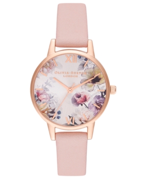 image of Olivia Burton Women-s Dusty Pink Leather Strap Watch 30mm