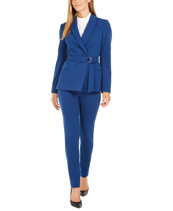 Calvin Klein Scuba Crepe Belted Jacket, Mock-Neck Long-Sleeve Top & Scuba  Crepe Pants & Reviews - Wear to Work - Women - Macy's