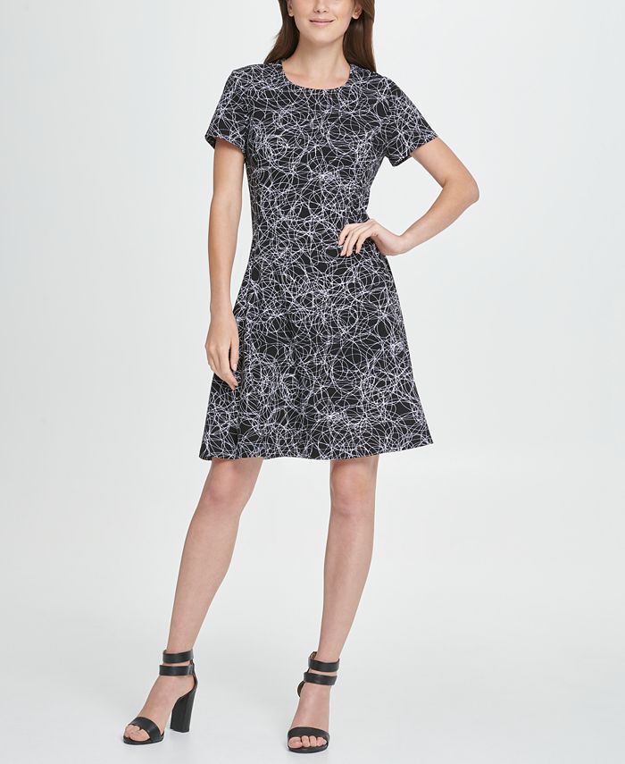 DKNY Scribble Print Fit Flare Dress Macy s