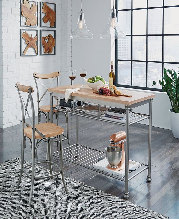 Home Styles French Quarter Butcher Block Top Kitchen Island & Two Stools - Macy's