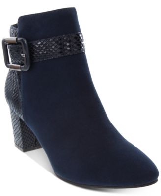 navy blue low heel boots