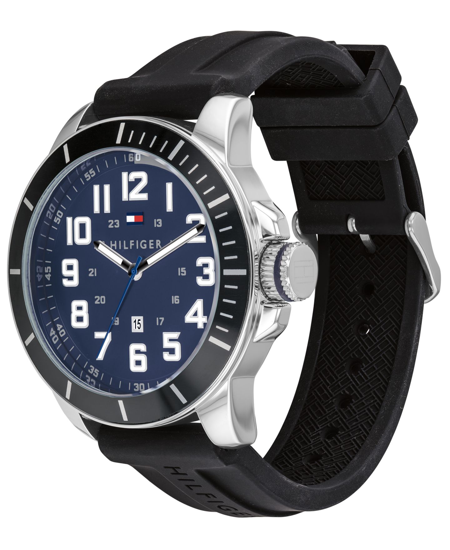 Мужские часы Tommy Hilfiger Black Silicone Strap Watch 44mm — фото 3