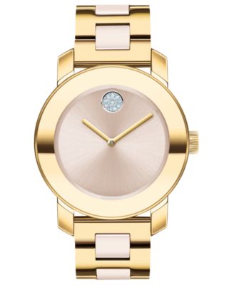 Movado - Women's Swiss BOLD Beige Ceramic & Gold-Tone Stainless Steel Bracelet Watch 36mm