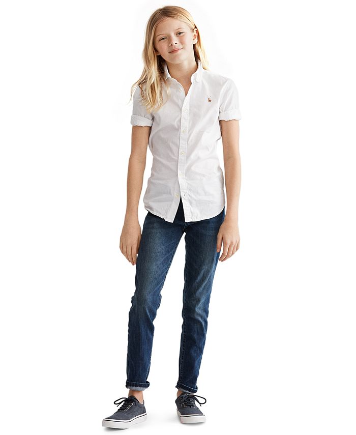 Polo Ralph Lauren Big Girls Short Sleeve Solid Oxford Top & Reviews -  Shirts & Tops - Kids - Macy's