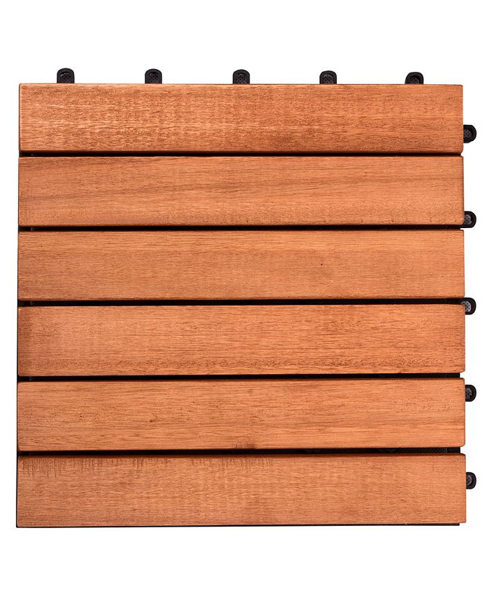 VIFAH Outdoor Patio 6-Slat Eucalyptus Interlocking Deck Tile Set of 10 ...