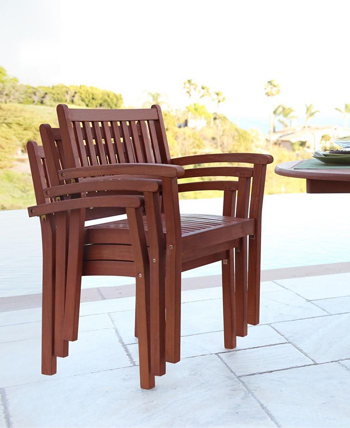 VIFAH Malibu Outdoor 5Piece Wood Patio Dining Set with Stacking Chairs