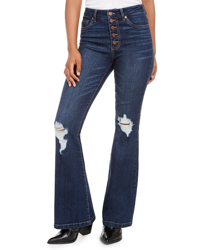 Dollhouse Juniors' Ripped ButtonFly FlareLeg Jeans Macy's