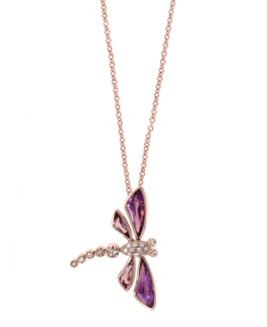 image of Effy Amethyst(1-1/10 ct. t.w.) & Pink Amethyst(1/5 ct. t.w.) & Diamond Accent Butterfly Statement Pendant Necklace in 14k Rose Gold