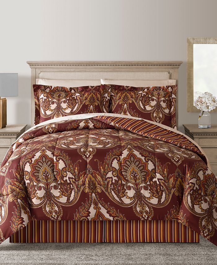 Fairfield Square Collection Odyssey Scroll/Stripe Reversible 8 Pc.  Comforter Sets, Created for Macy's - Macy's