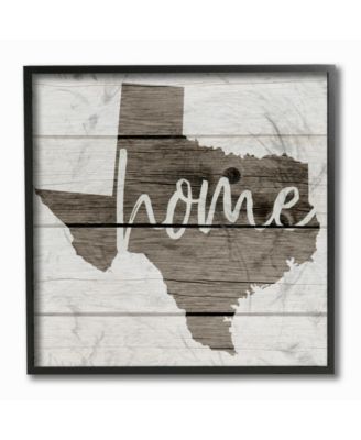 Texas Home Typography Map Framed Giclee Art, 12" x 12"
