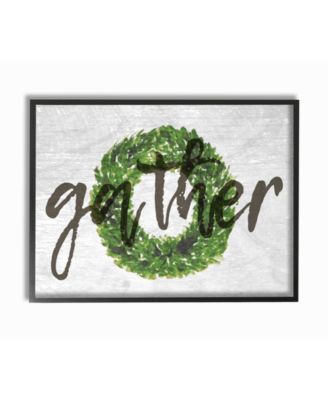 Gather Boxwood Wreath Typography Framed Giclee Art, 11" x 14"