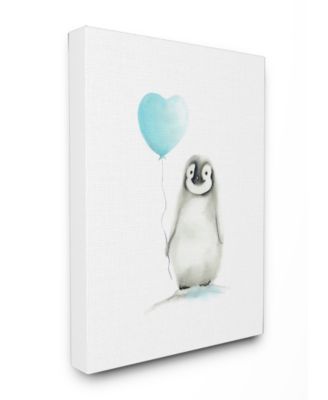 Baby Penguin with Blue Balloon Canvas Wall Art, 24" x 30"
