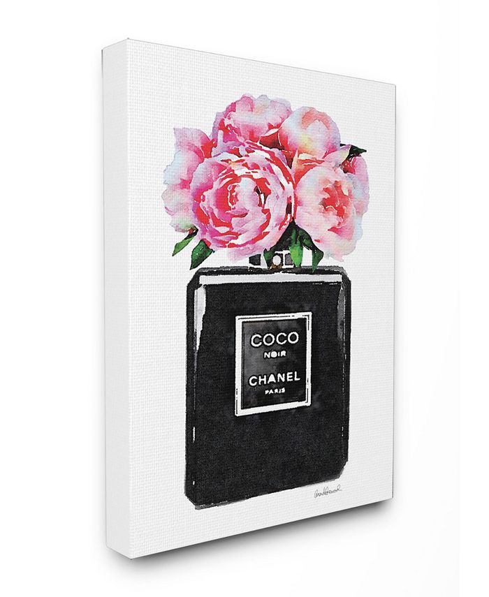 Stupell Industries Glam Perfume Bottle Flower Black Peony Pink Canvas Wall Art 30 x 40