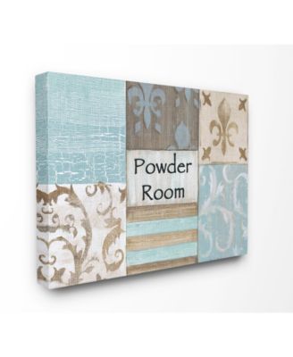 Home Decor Collection Fleur de Lis Powder Room Blue, Brown and Beige Bathroom Canvas Wall Art, 30" x 40"