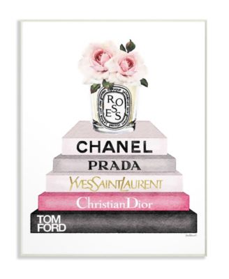 Book Stack Fashion Candle Pink Rose Wall Plaque Art, 10" x 15"