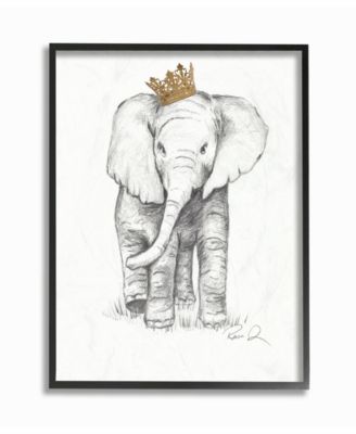 Elephant Royalty Graphite Drawing Framed Giclee Art, 11" x 14"