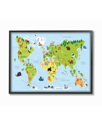 World Map Cartoon and Colorful Framed Giclee Art, 16" x 20"