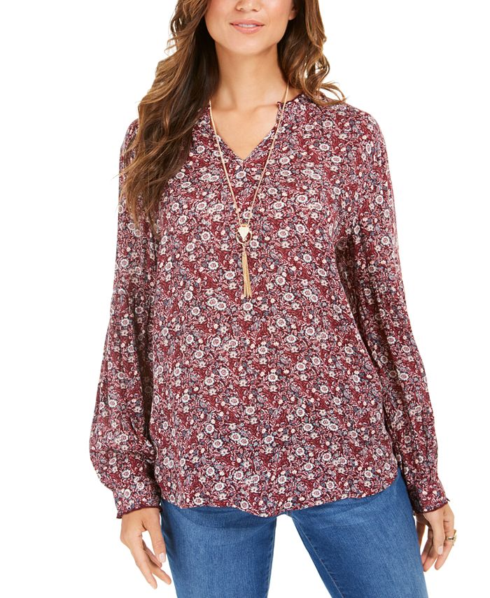 Style & Co Floral-Print Peasant Tunic Top, Created for Macy's - Macy's