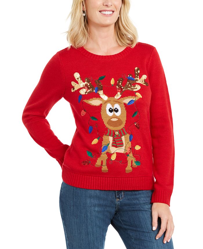 Karen Scott Sequined Tangled Reindeer Sweater, Created For Macy's - Macy's
