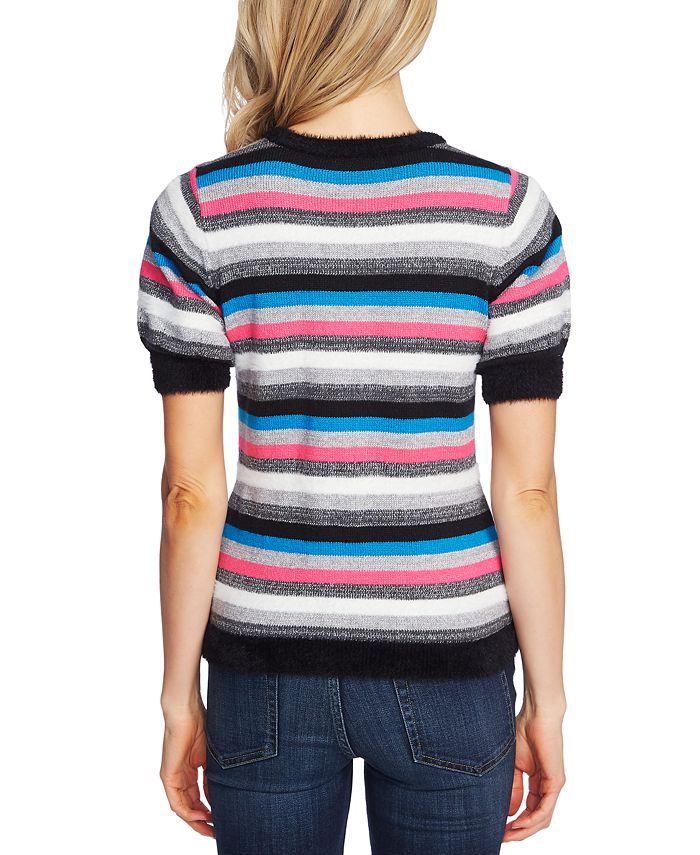 CeCe Metallic Striped Puff-Sleeve Sweater - Macy's