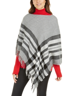 V Fraas Women's Plaid Brushed Poncho, Created For Macy's In Mid Gray