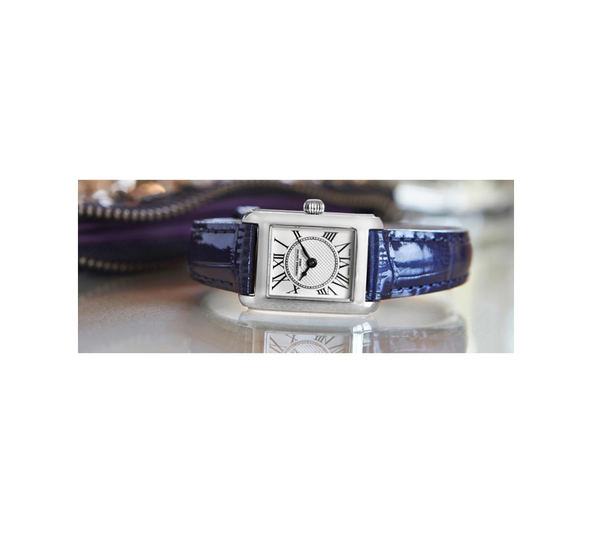 Shop Frederique Constant Women's Swiss Classics Carree Blue Leather Strap Watch 23x21mm