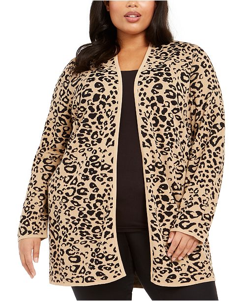 Jm Collection Plus Size Animal Print Cardigan Sweater Created For Macys Reviews Sweaters Plus Sizes Macy S