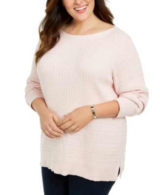 Karen Scott Plus Size Cotton Boat Neck Sweater, Created for Macy's - Macy's