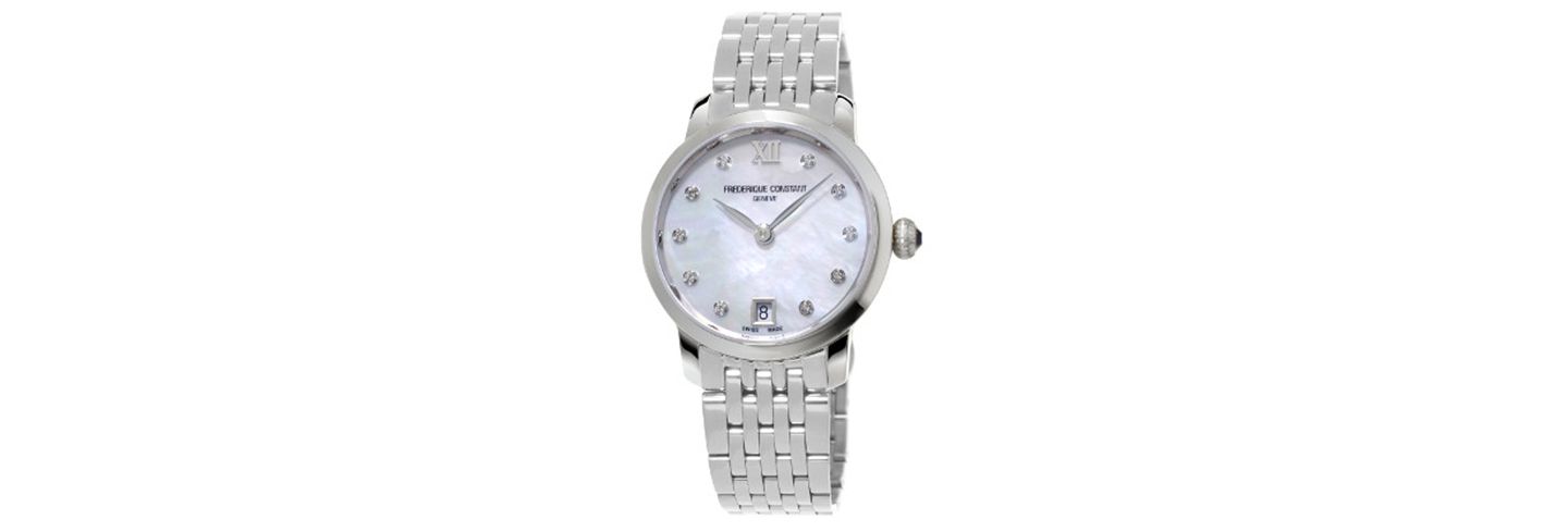 Женские часы Frederique Constant Swiss Slimline Diamond (1/20 ct. t.w.) Stainless Steel Bracelet Watch 30mm — фото 1