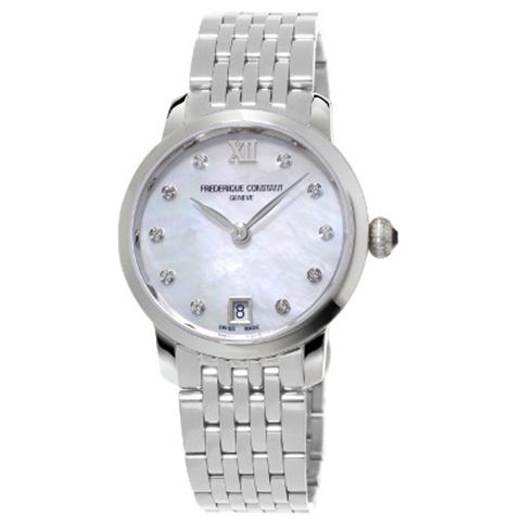 Женские часы Frederique Constant Swiss Slimline Diamond (1/20 ct. t.w.) Stainless Steel Bracelet Watch 30mm