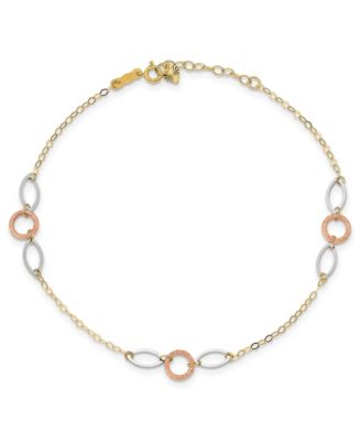Macy's - Circle and Oval Anklet in 14k Rose, White and Yellow Gold