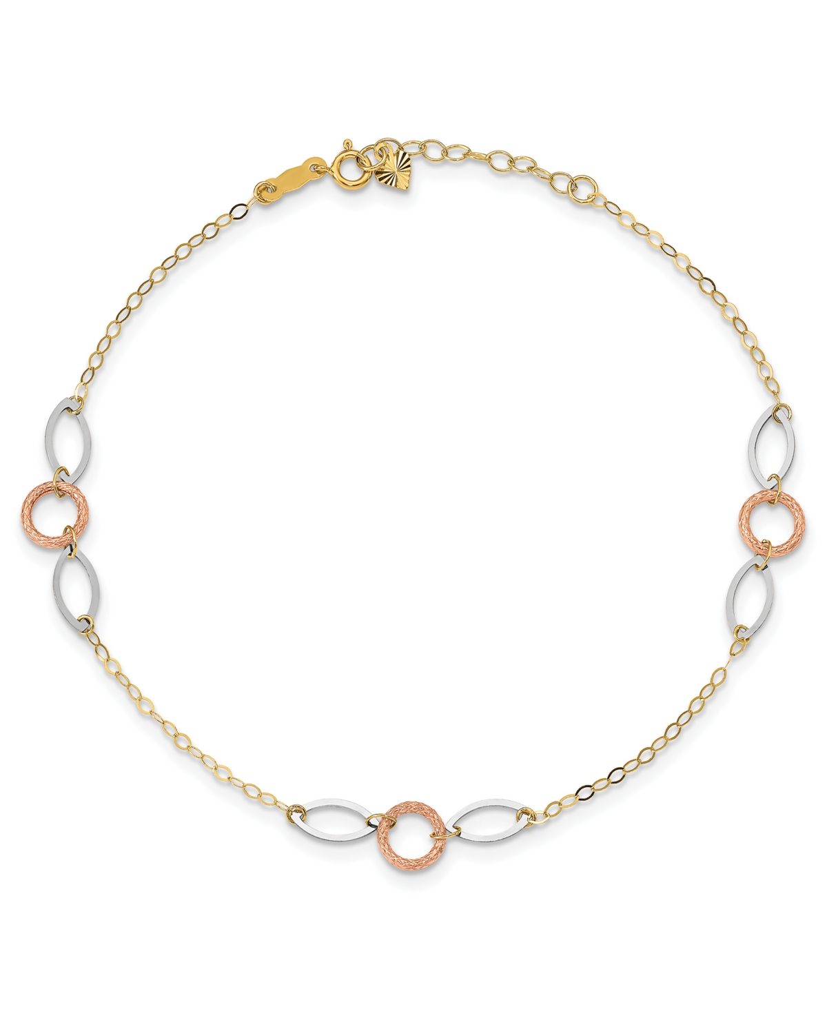 MACY'S CIRCLE AND OVAL ANKLET IN 14K ROSE, WHITE AND YELLOW GOLD