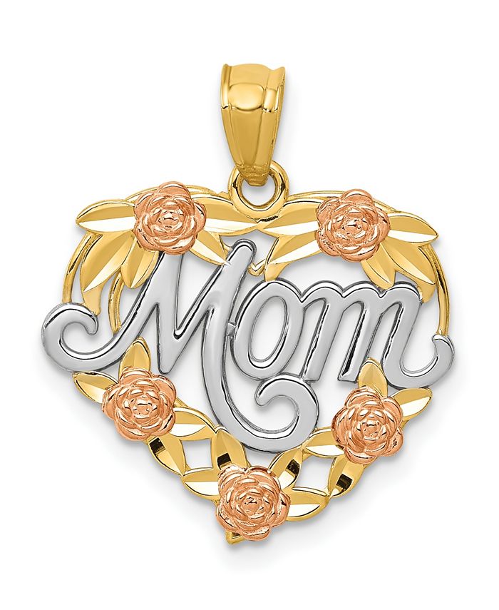 Macy's - Mom Heart Pendant in 14k Yellow, Rose Gold and Rhodium