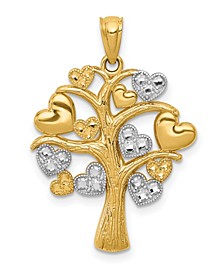 Family Tree with Hearts Pendant in 14k Gold over Rhodium 