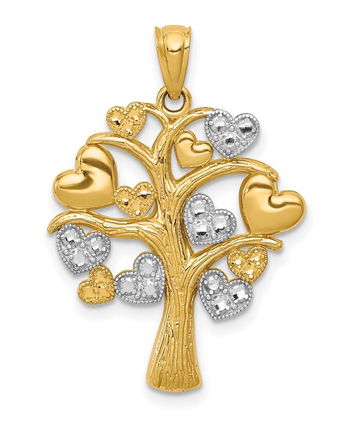 Macy's - Family Tree with Hearts Pendant in 14k Gold over Rhodium